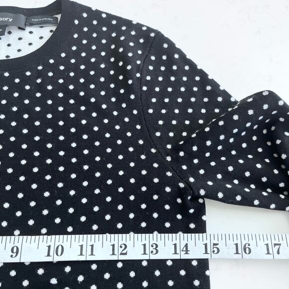 Theory Mini Polka Dot Black Ecru Crewneck Regal Wool Sweater size P - Picture 6 of 7
